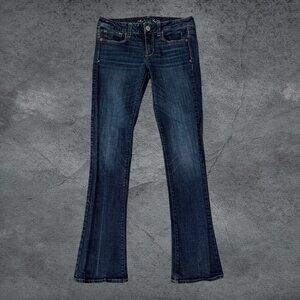 American Eagle Skinny Kick Jeans Sequin Pocket Stretch Dark Wash Size 8 Long